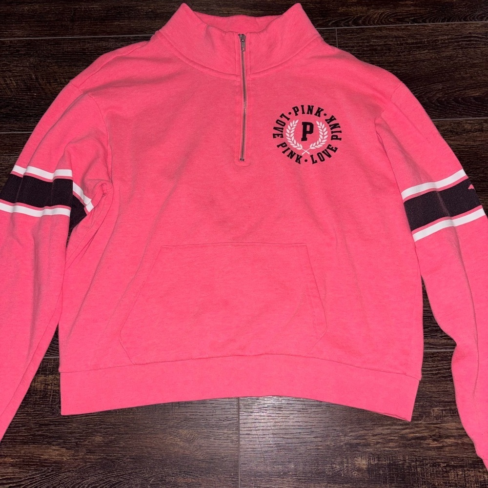 Victoria's Secret Women's Pink 1/4 Zip Cotton Blend Pullover Sweatshirt